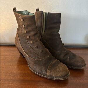 Barneys New York Brown Ankle Boots with Button Detail